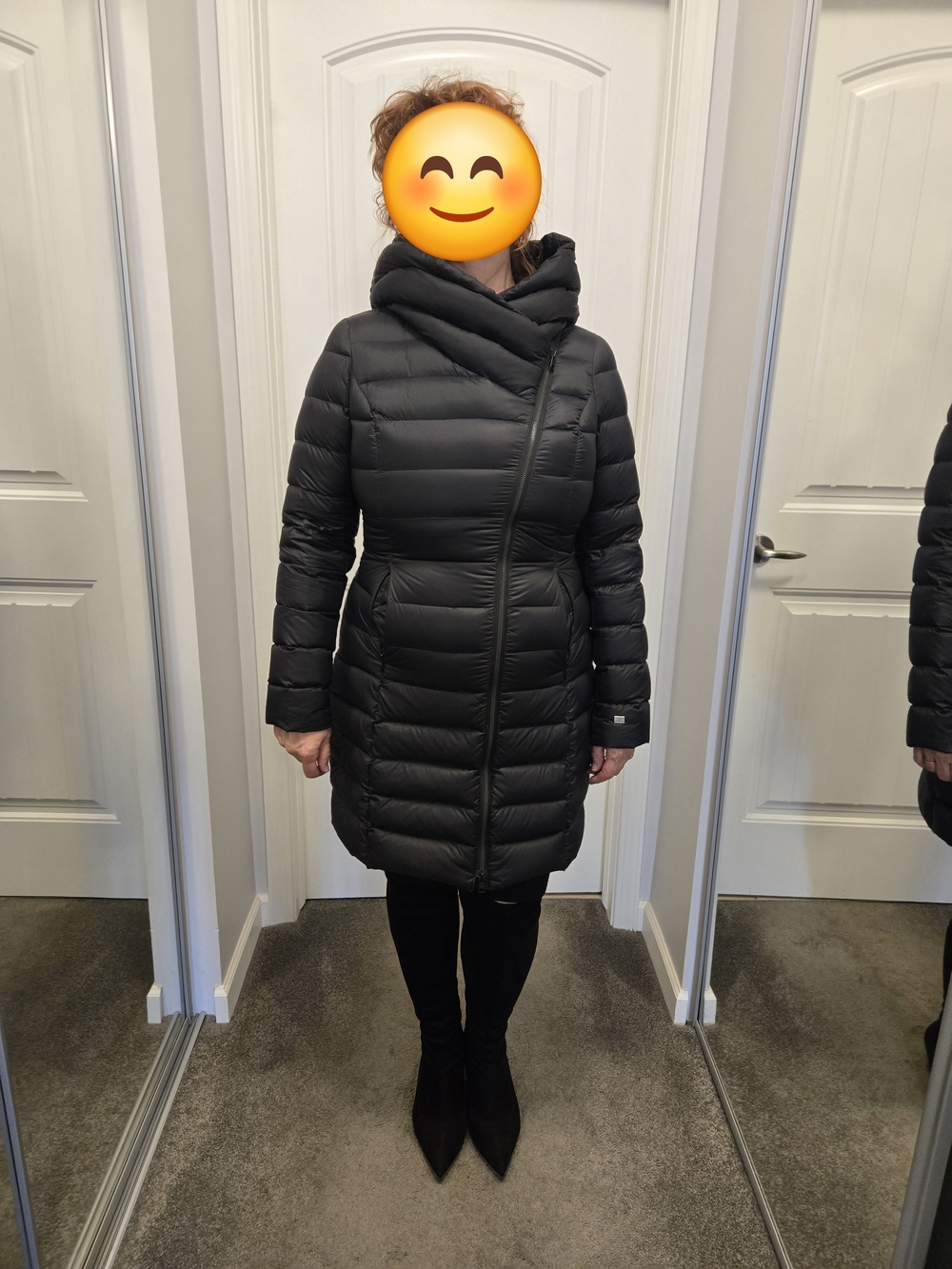 Soia & Kyo Black Asymmetric Funnel-Collar Puffer Coat, SIZE M